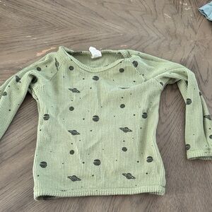 kate quinn Green Waffle-Knit Long Sleeve Top with Planet Print
